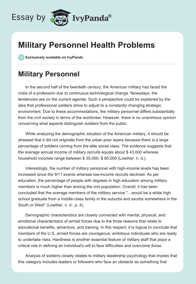 Military Personnel Health Problems. Page 1