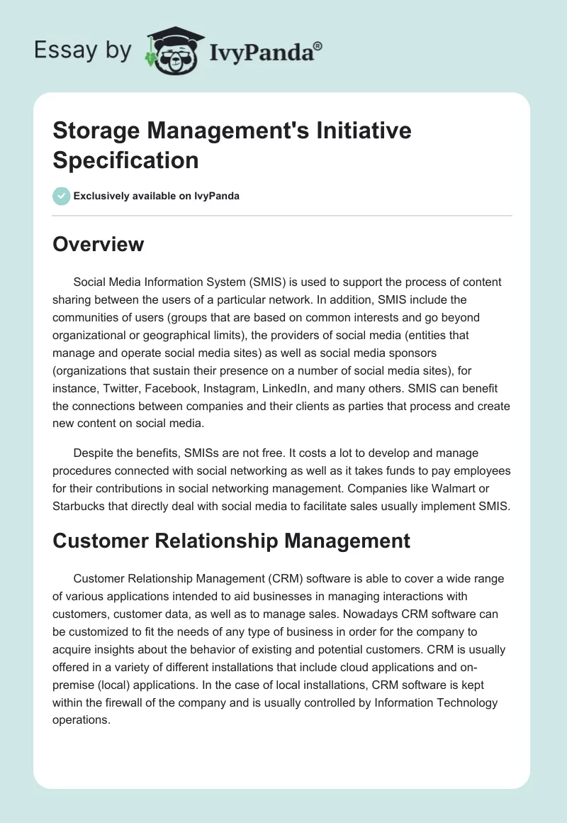 Storage Management's Initiative Specification. Page 1