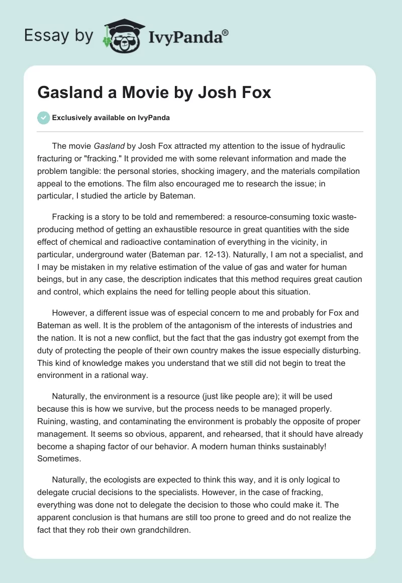"Gasland" a Movie by Josh Fox. Page 1