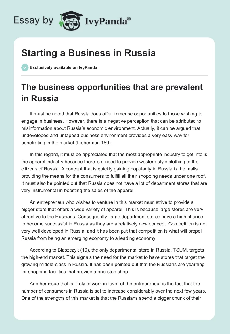 Starting a Business in Russia. Page 1