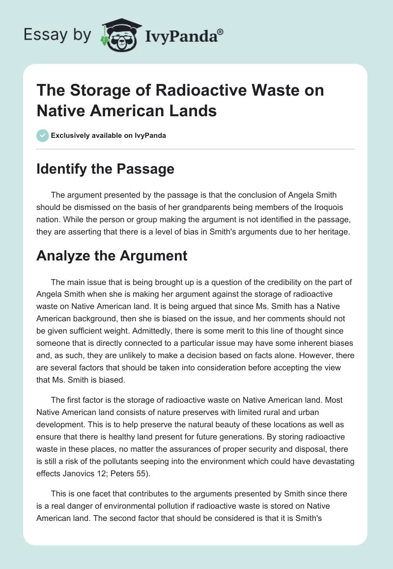 The Storage of Radioactive Waste on Native American Lands. Page 1