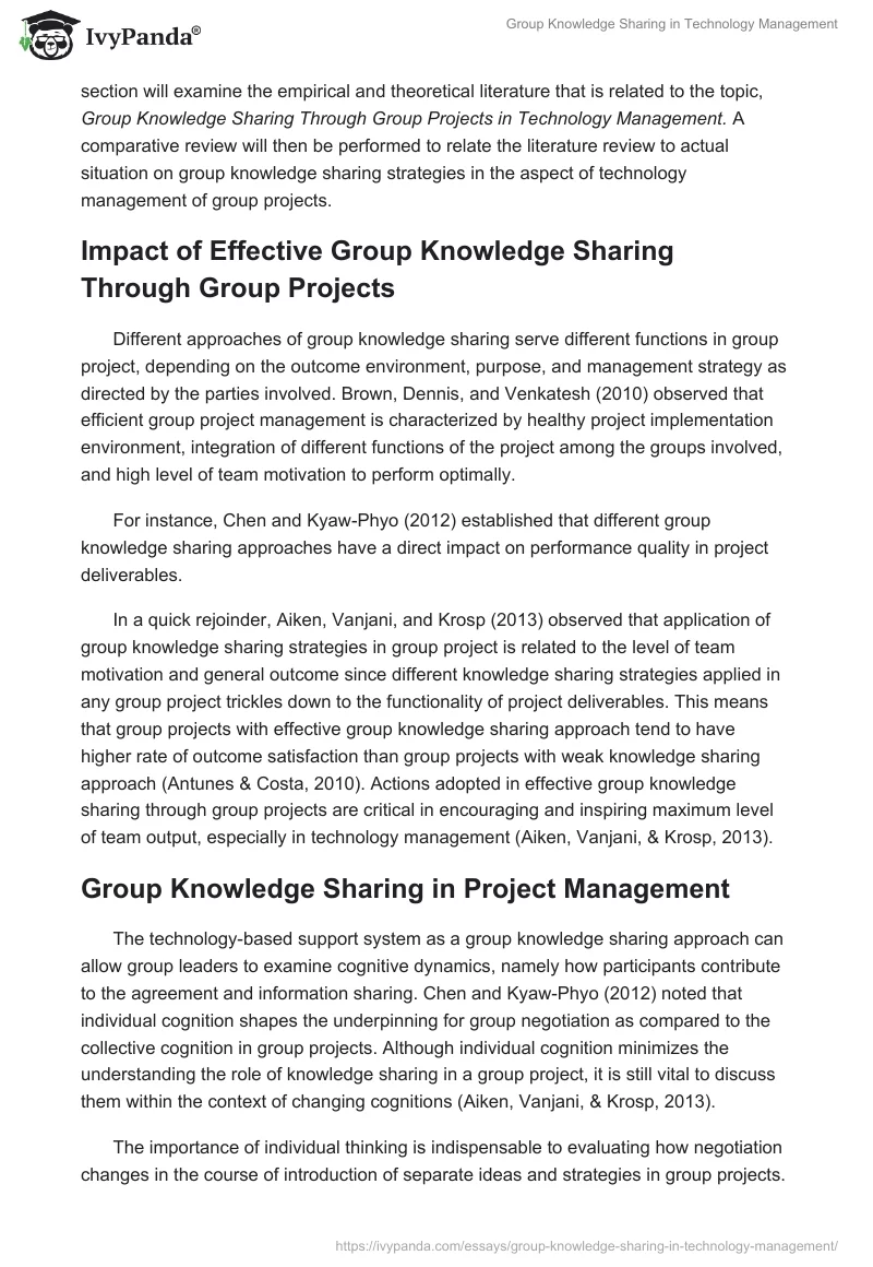 Group Knowledge Sharing in Technology Management. Page 4