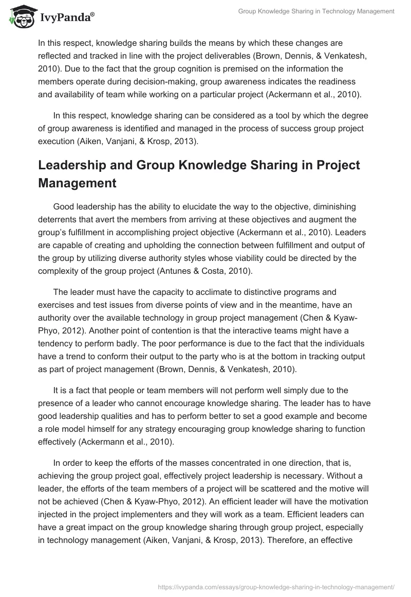 Group Knowledge Sharing in Technology Management. Page 5