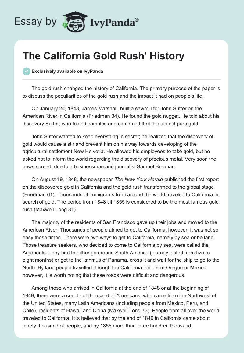 The California Gold Rush' History. Page 1