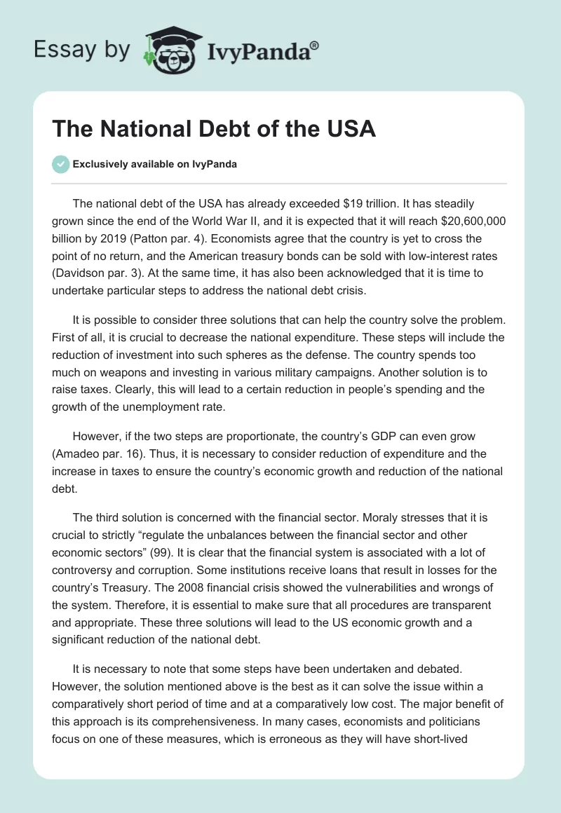 The National Debt of the USA. Page 1
