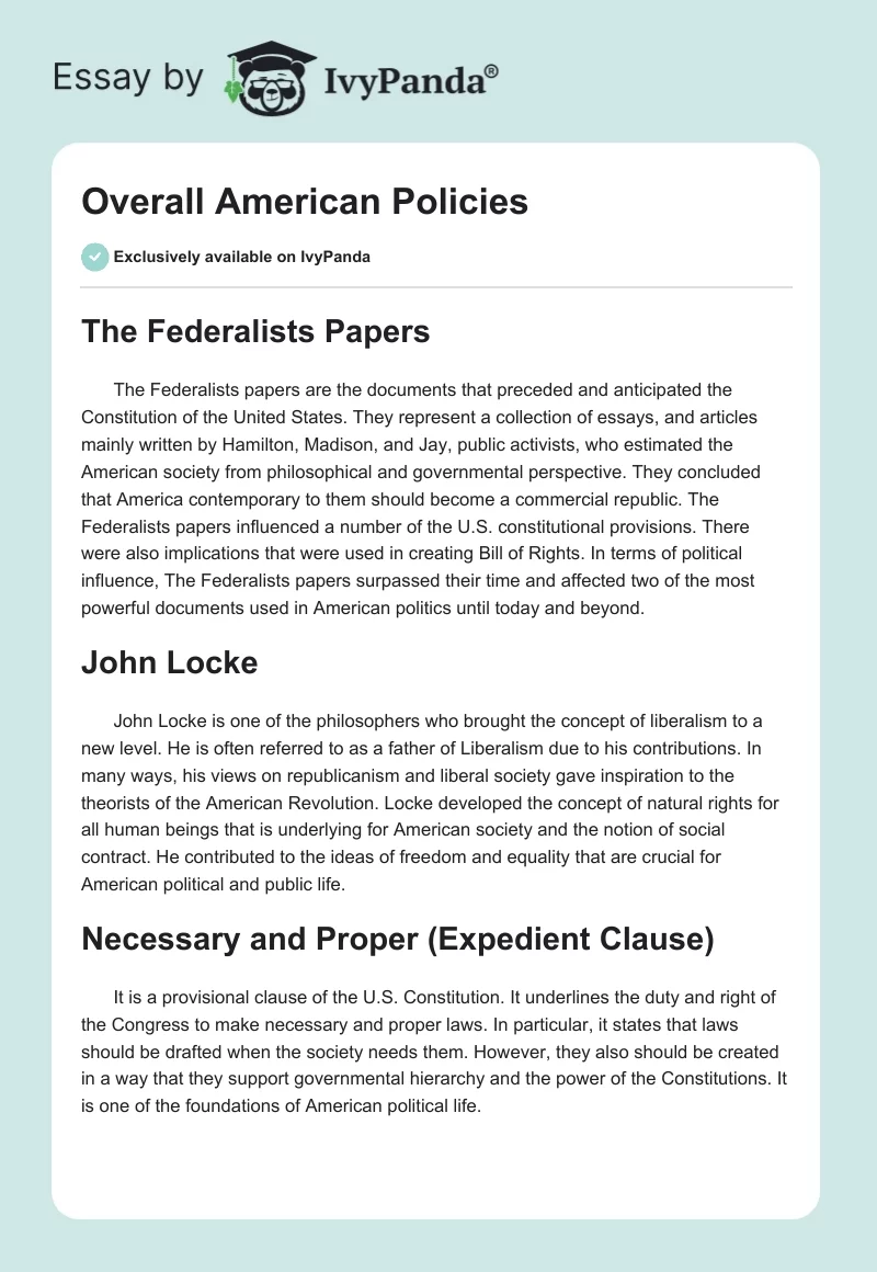 Overall American Policies. Page 1
