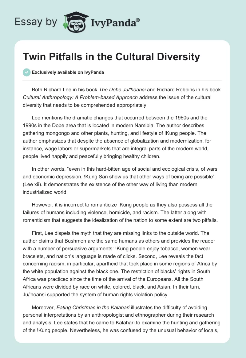 Twin Pitfalls in the Cultural Diversity. Page 1