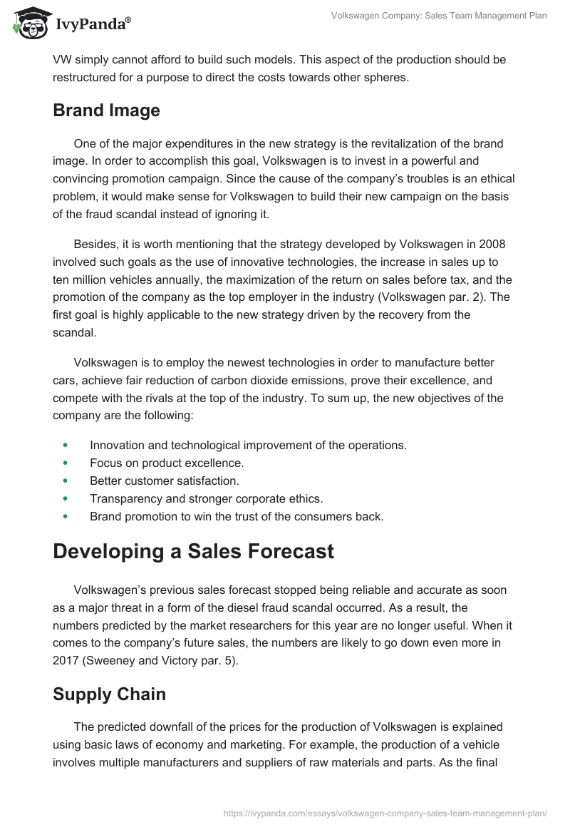 Volkswagen Company: Sales Team Management Plan. Page 4