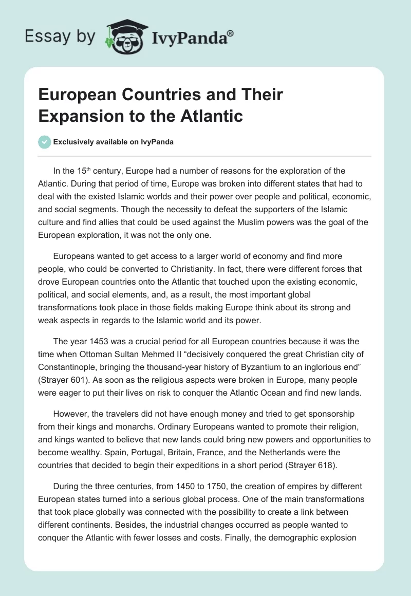 European Countries and Their Expansion to the Atlantic. Page 1