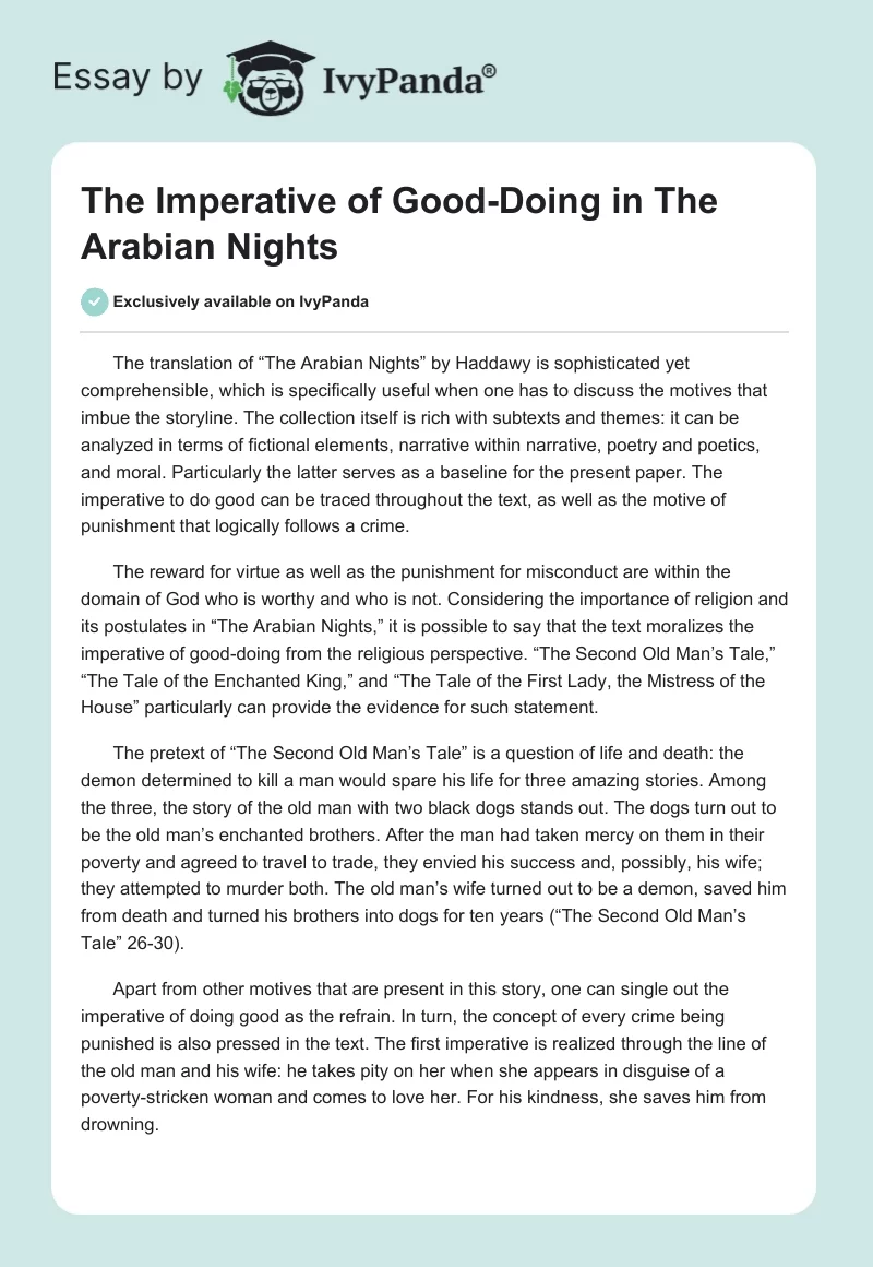 The Imperative of Good-Doing in "The Arabian Nights". Page 1