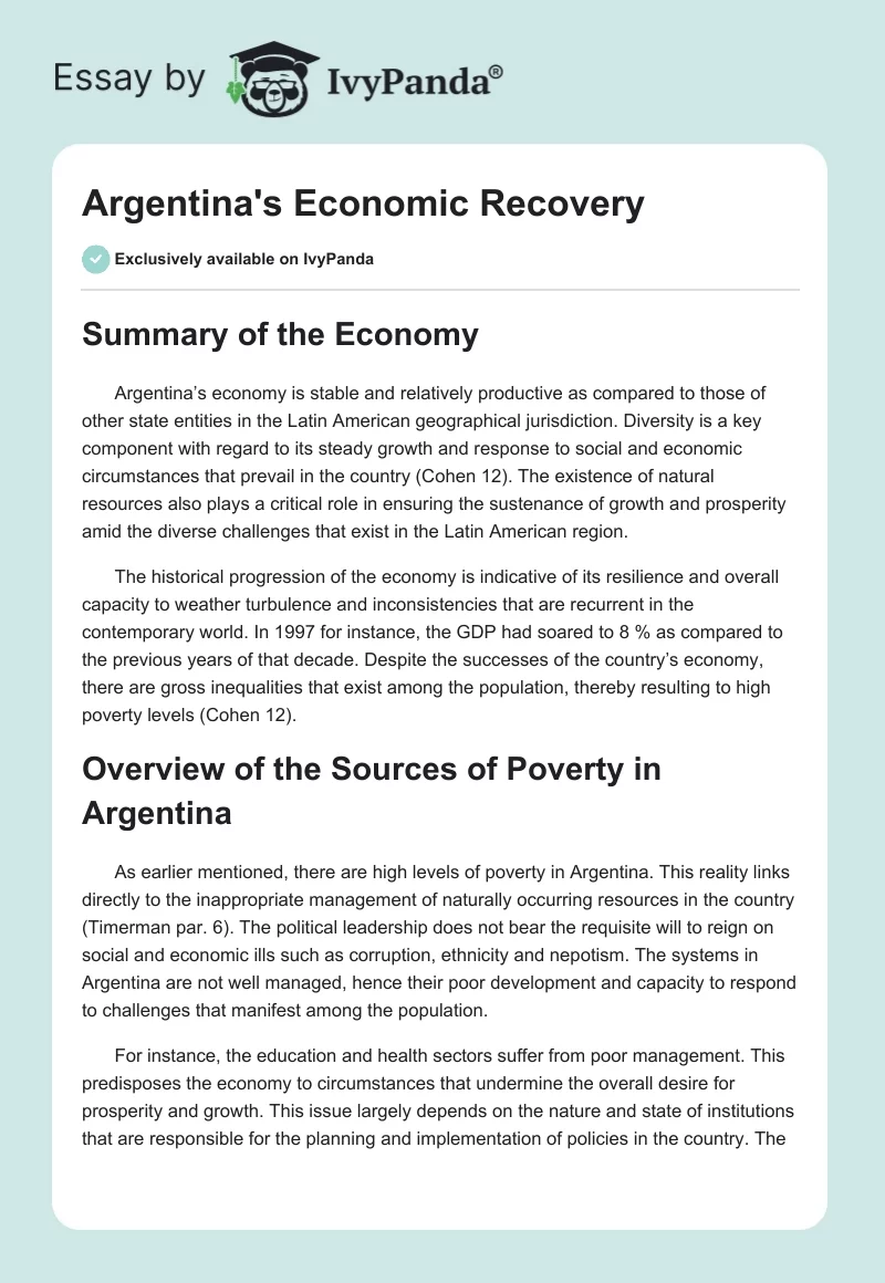 Argentina's Economic Recovery. Page 1