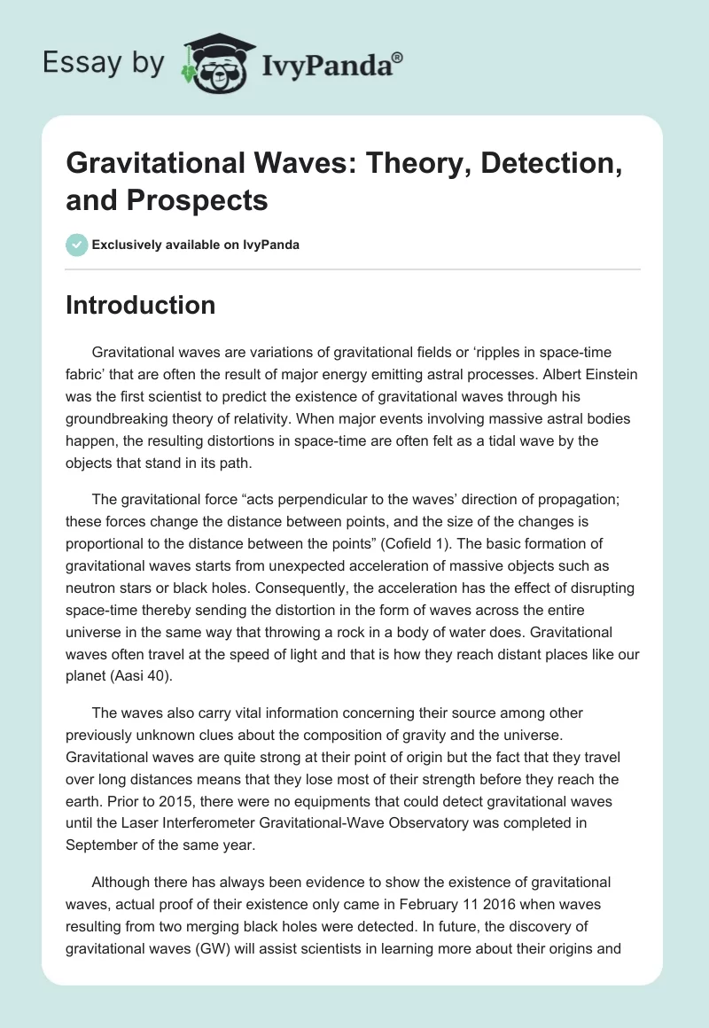 Gravitational Waves: Theory, Detection, and Prospects. Page 1