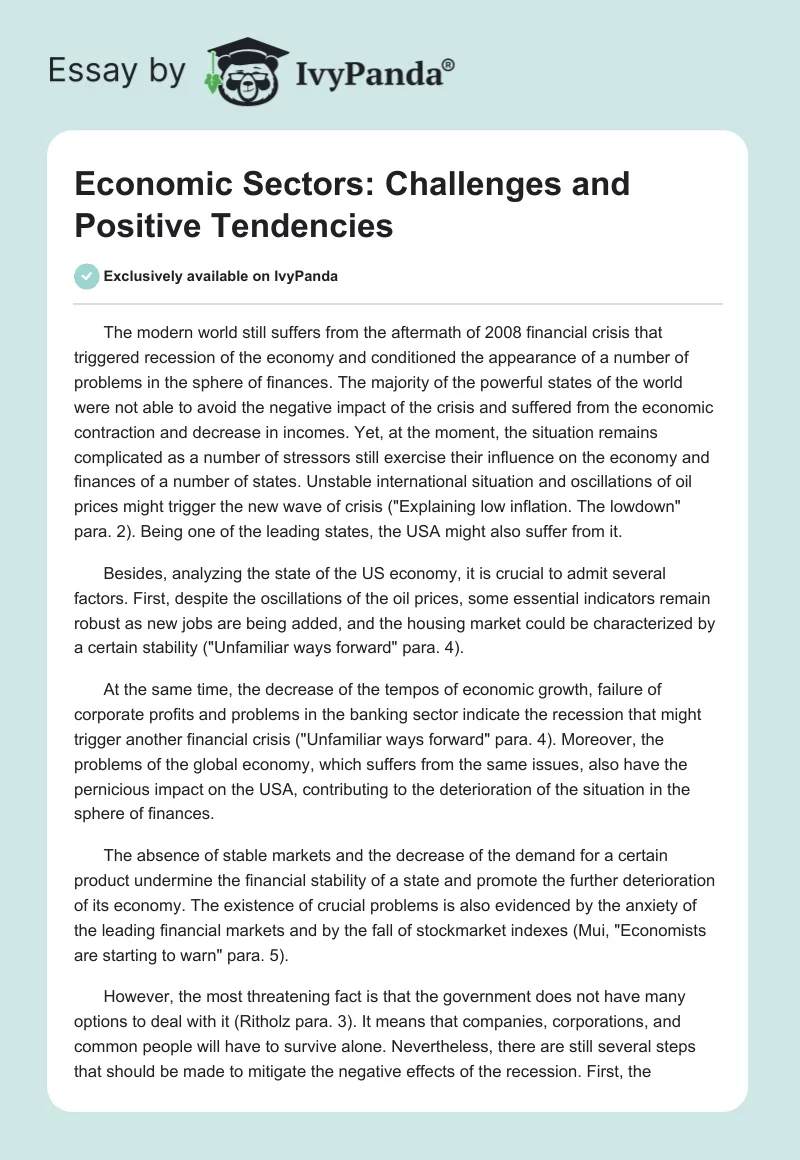 Economic Sectors: Challenges and Positive Tendencies. Page 1