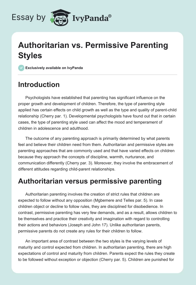 Authoritarian vs. Permissive Parenting Styles. Page 1