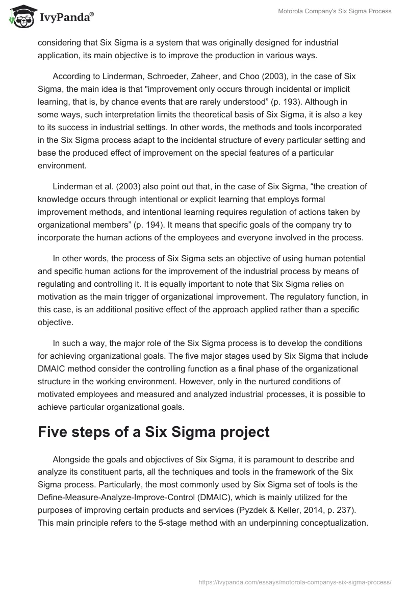 Motorola Company's Six Sigma Process. Page 2