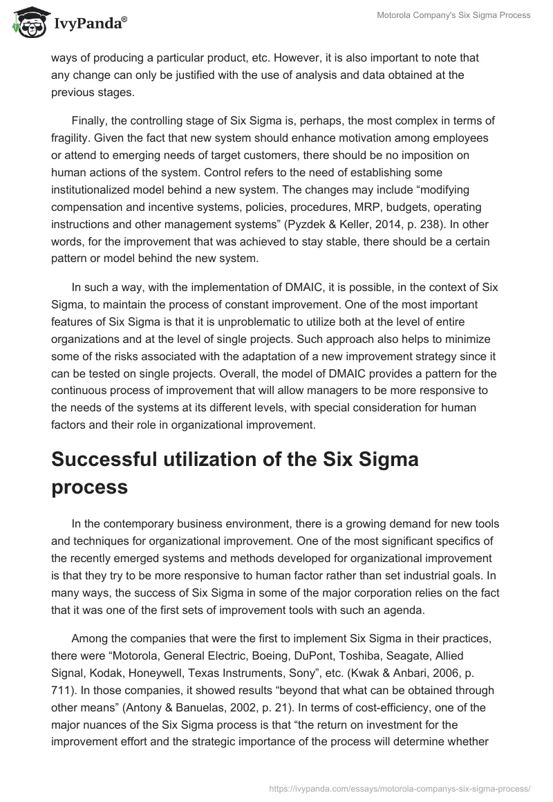 Motorola Company's Six Sigma Process. Page 4