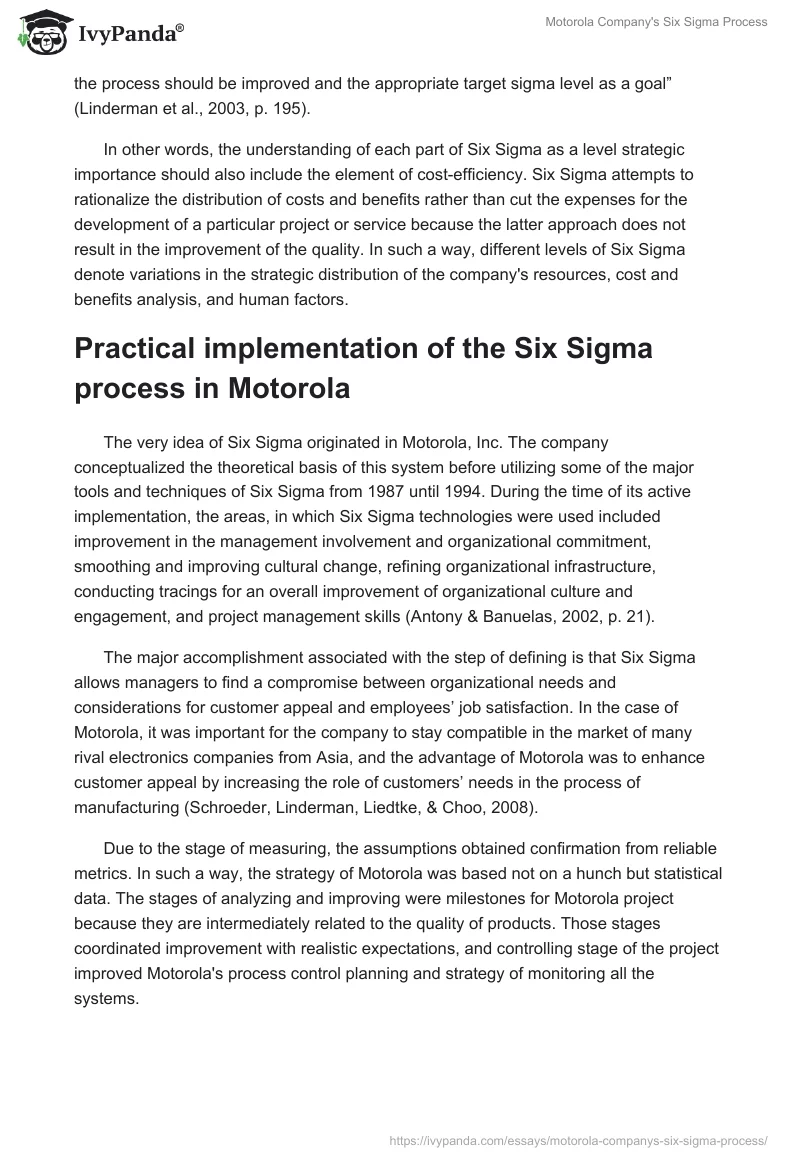 Motorola Company's Six Sigma Process. Page 5