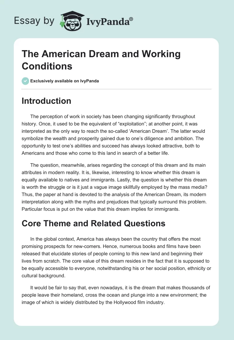 The American Dream and Working Conditions. Page 1