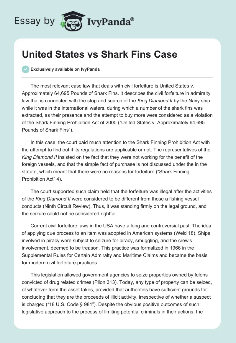 United States vs Shark Fins Case. Page 1