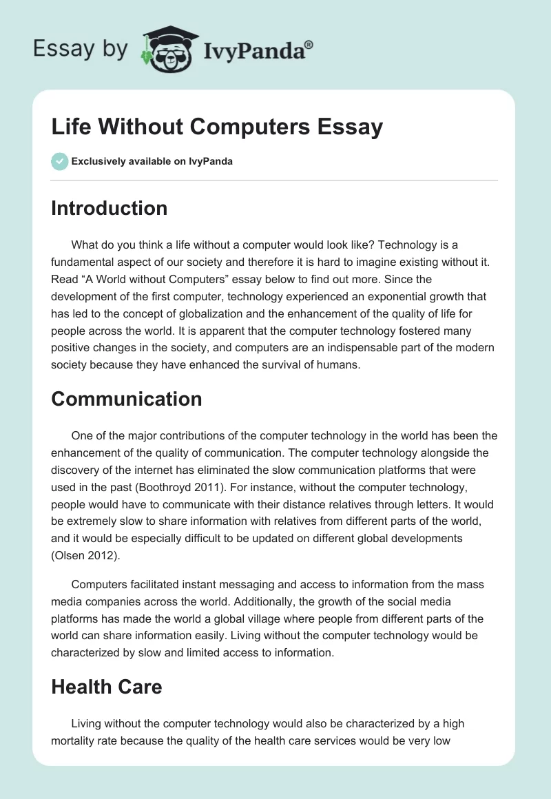 Life Without Computers Essay. Page 1