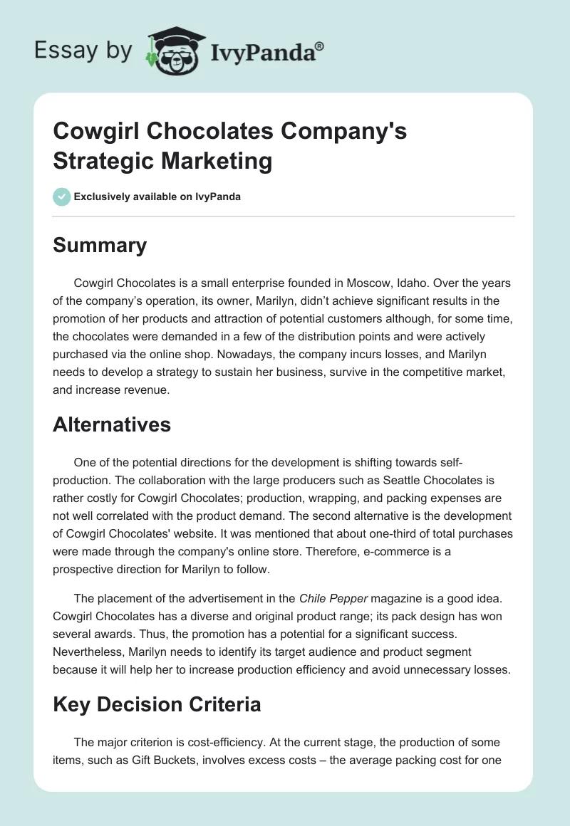 Cowgirl Chocolates Company's Strategic Marketing. Page 1
