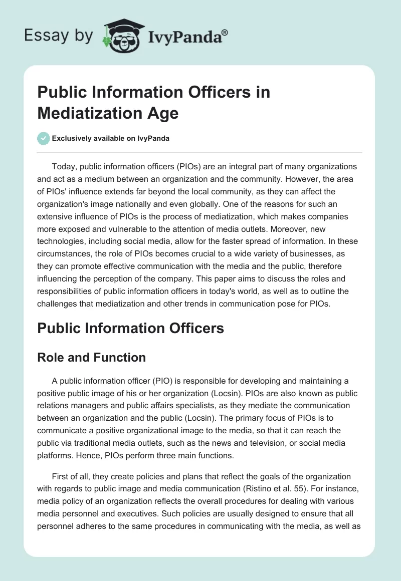 Public Information Officers in Mediatization Age. Page 1
