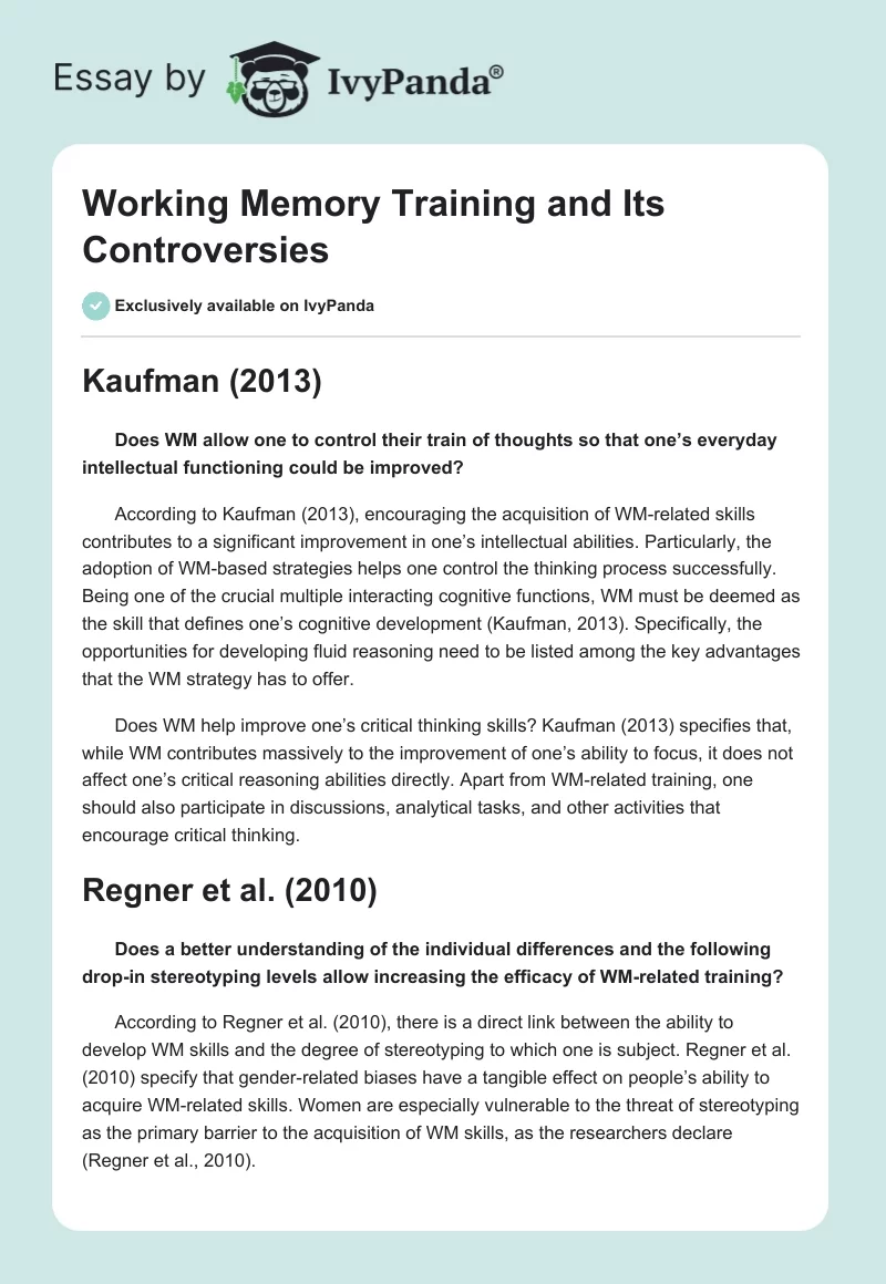Working Memory Training and Its Controversies. Page 1