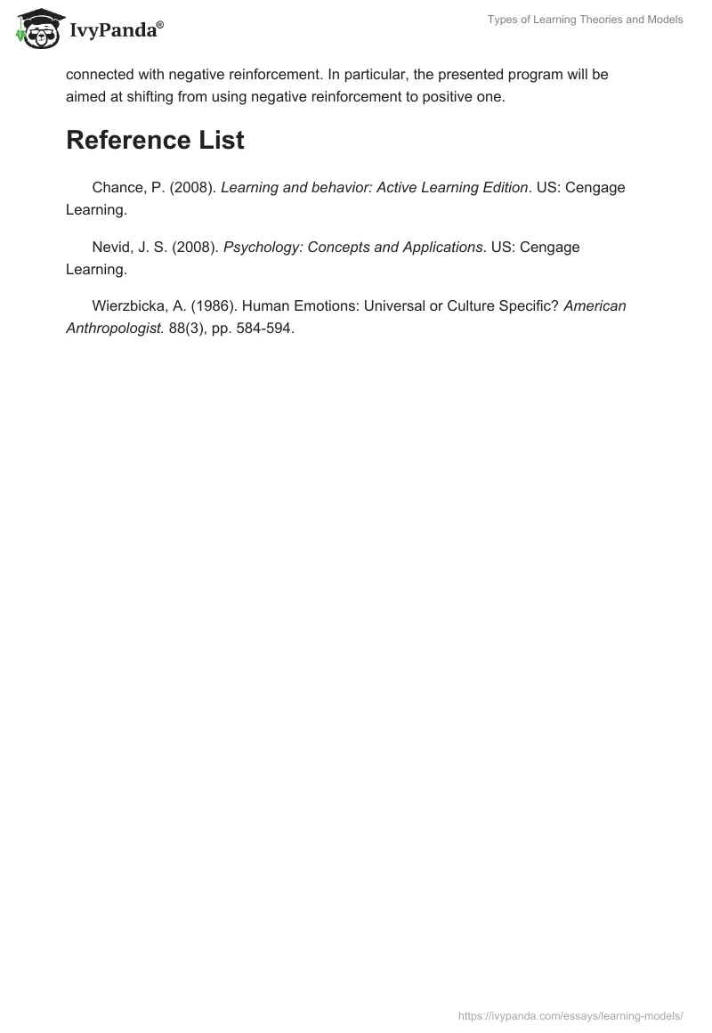 Types of Learning Theories and Models. Page 5