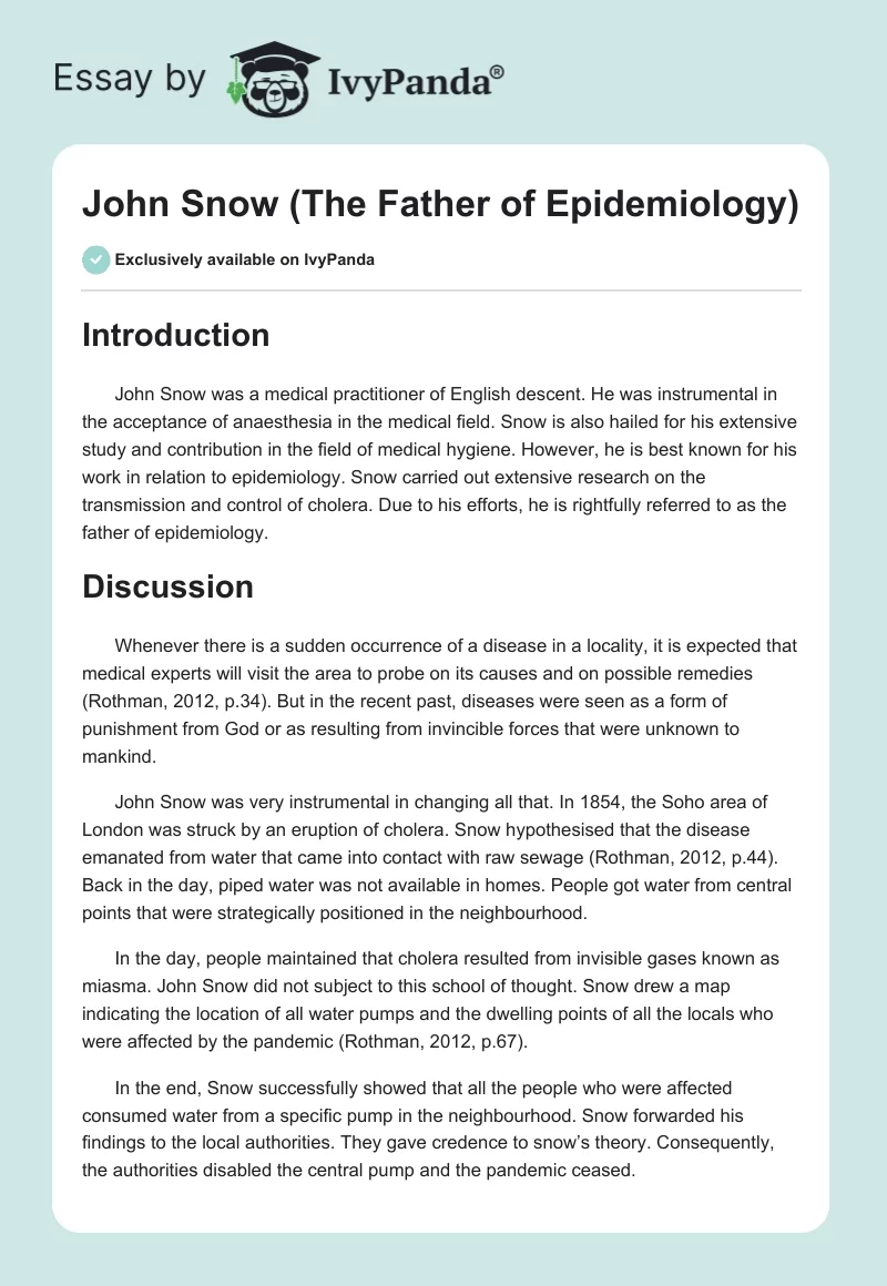 John Snow (The Father of Epidemiology). Page 1