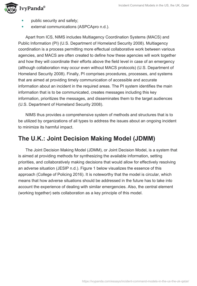 Incident Command Models in the US, the UK, Qatar. Page 3