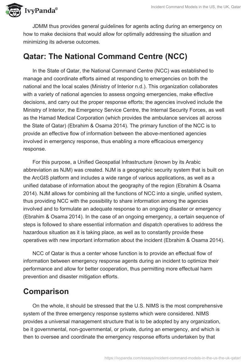 Incident Command Models in the US, the UK, Qatar. Page 5