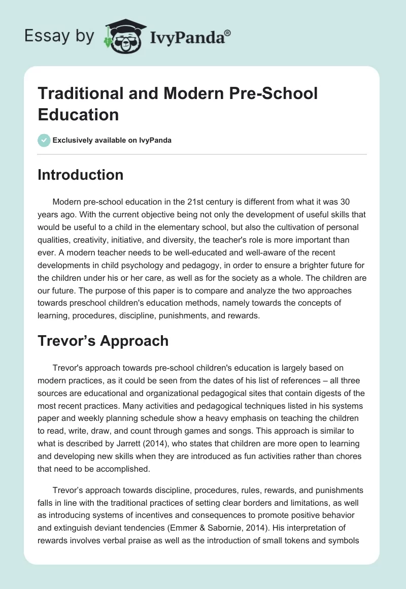 Traditional and Modern Pre-School Education. Page 1