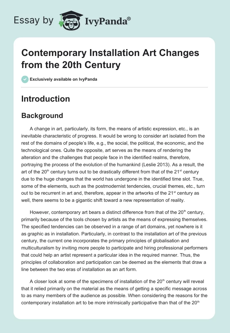 Contemporary Installation Art Changes From the 20th Century. Page 1