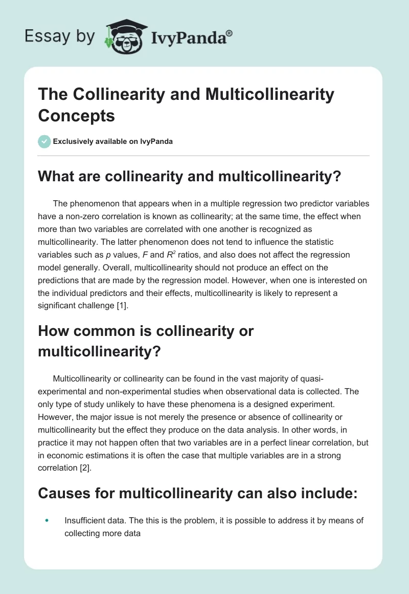 The Collinearity and Multicollinearity Concepts. Page 1