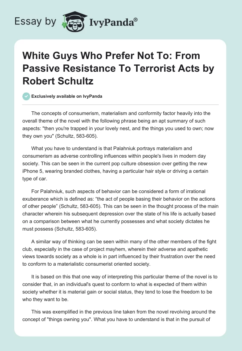 "White Guys Who Prefer Not To: From Passive Resistance To Terrorist Acts" by Robert Schultz. Page 1