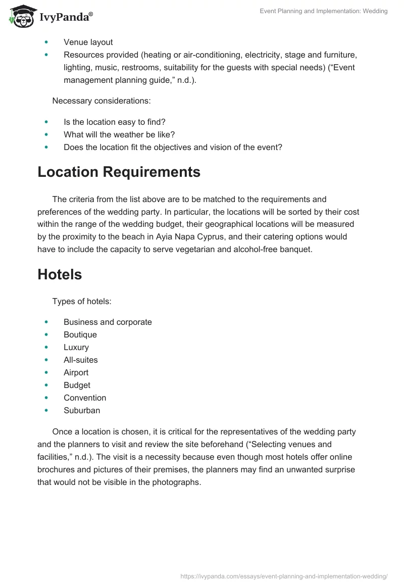 Event Planning and Implementation: Wedding. Page 5