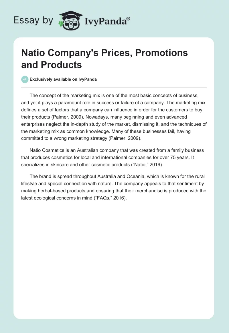 Natio Company's Prices, Promotions and Products. Page 1