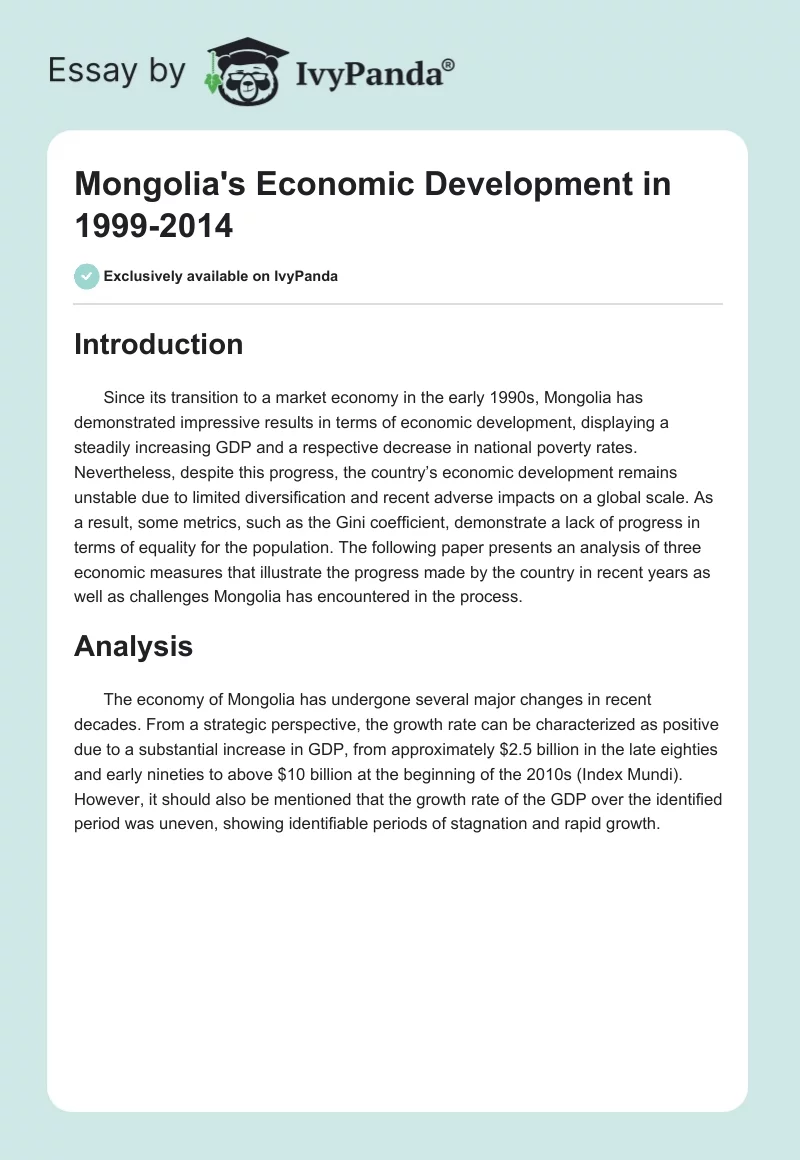 Mongolia's Economic Development in 1999-2014. Page 1