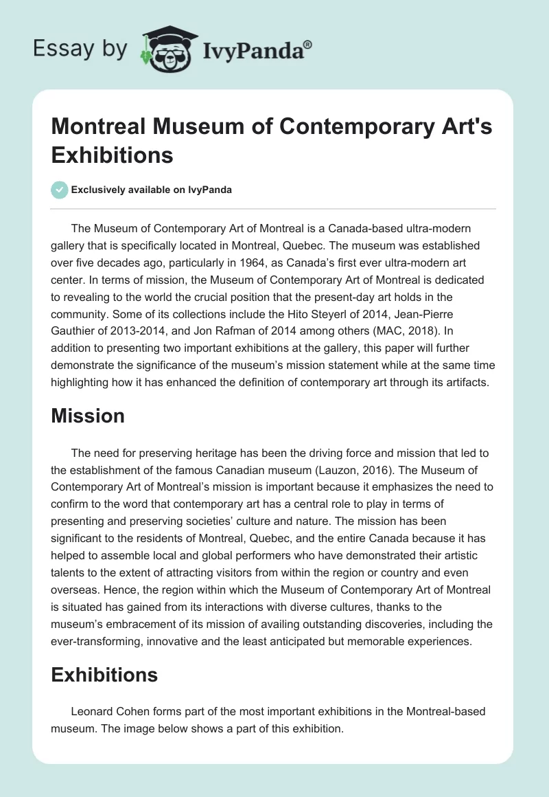 Montreal Museum of Contemporary Art's Exhibitions. Page 1