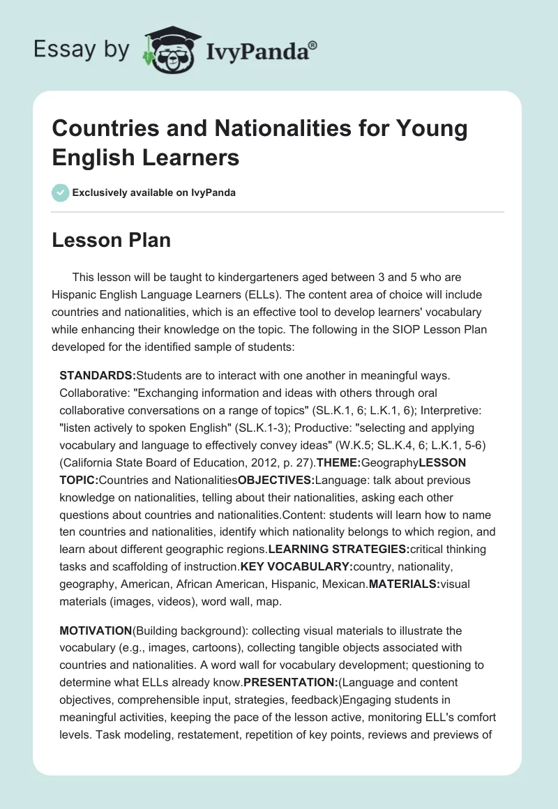Countries and Nationalities for Young English Learners. Page 1