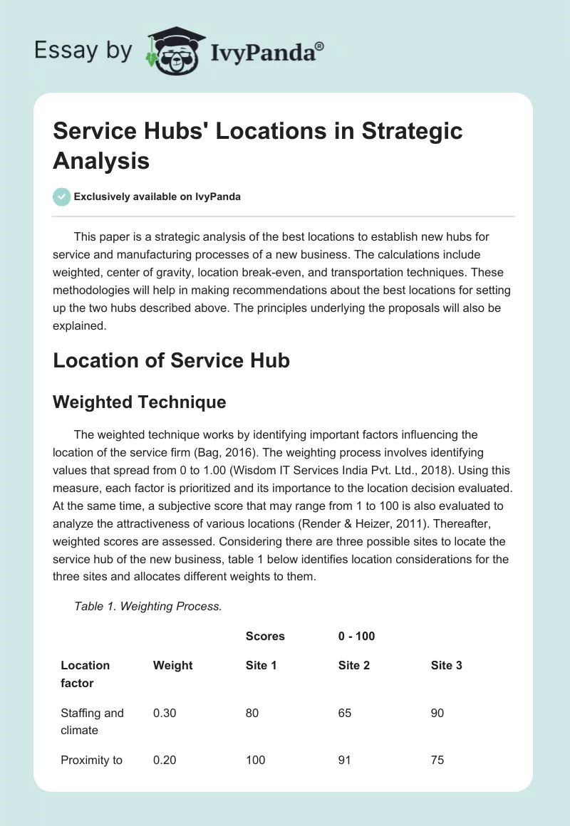 Service Hubs' Locations in Strategic Analysis. Page 1