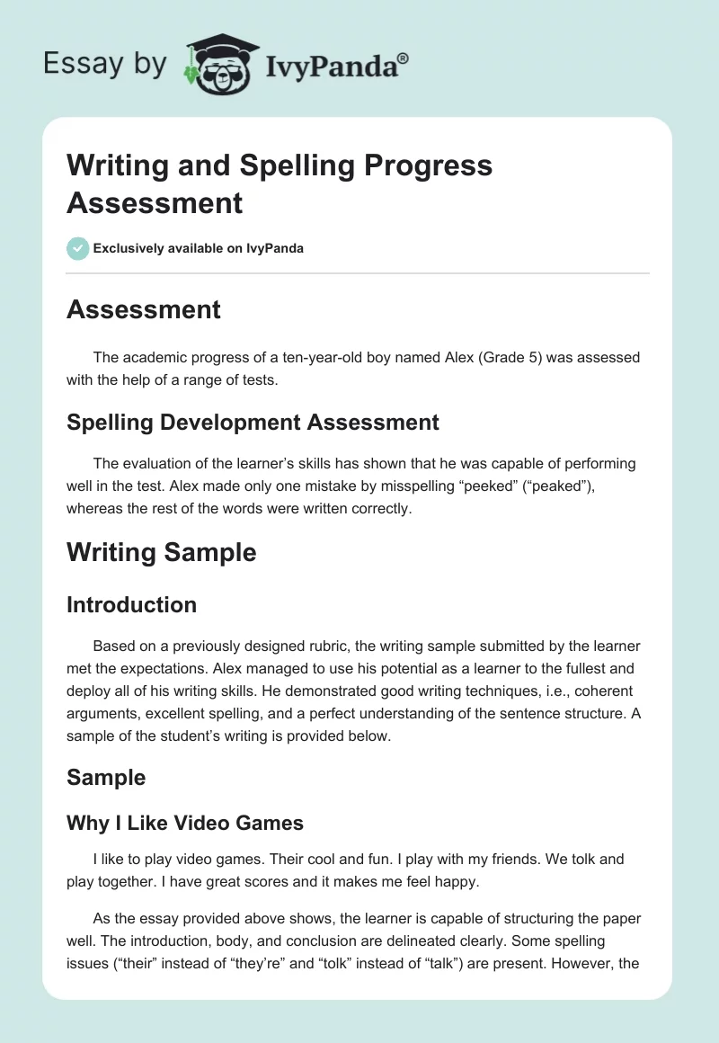 Writing and Spelling Progress Assessment. Page 1