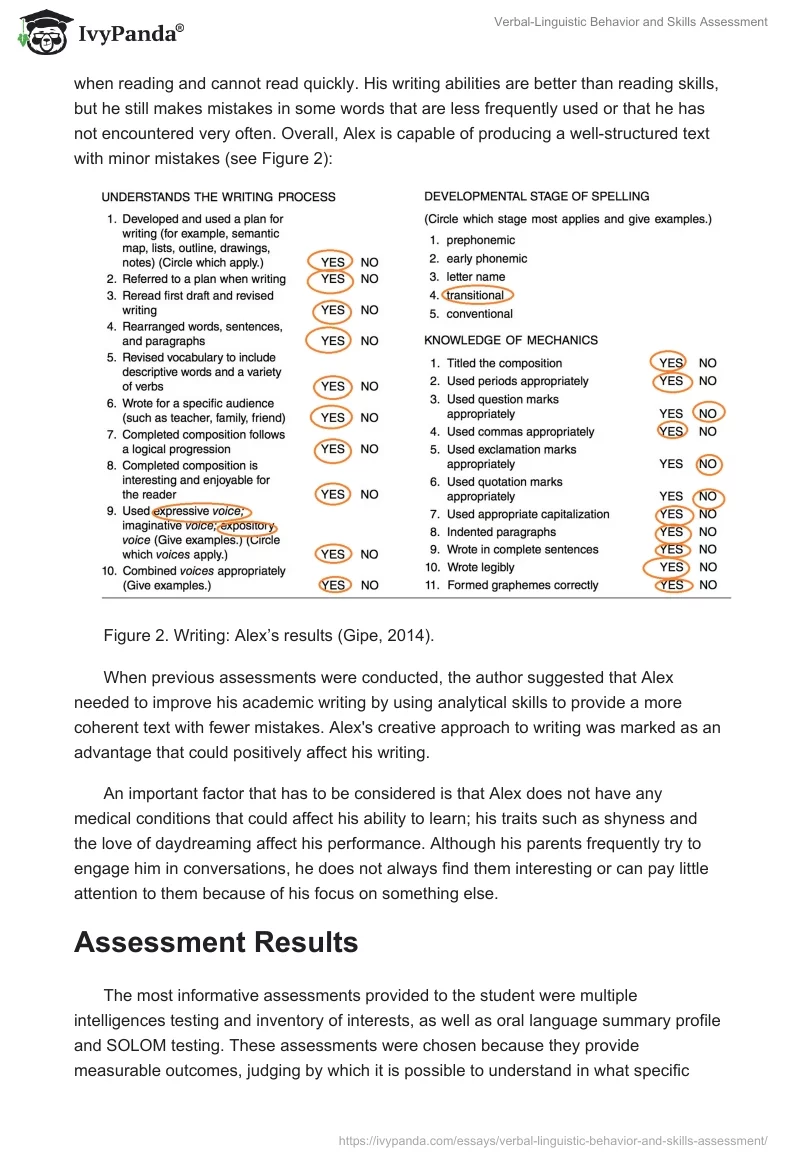 Verbal-Linguistic Behavior and Skills Assessment. Page 2