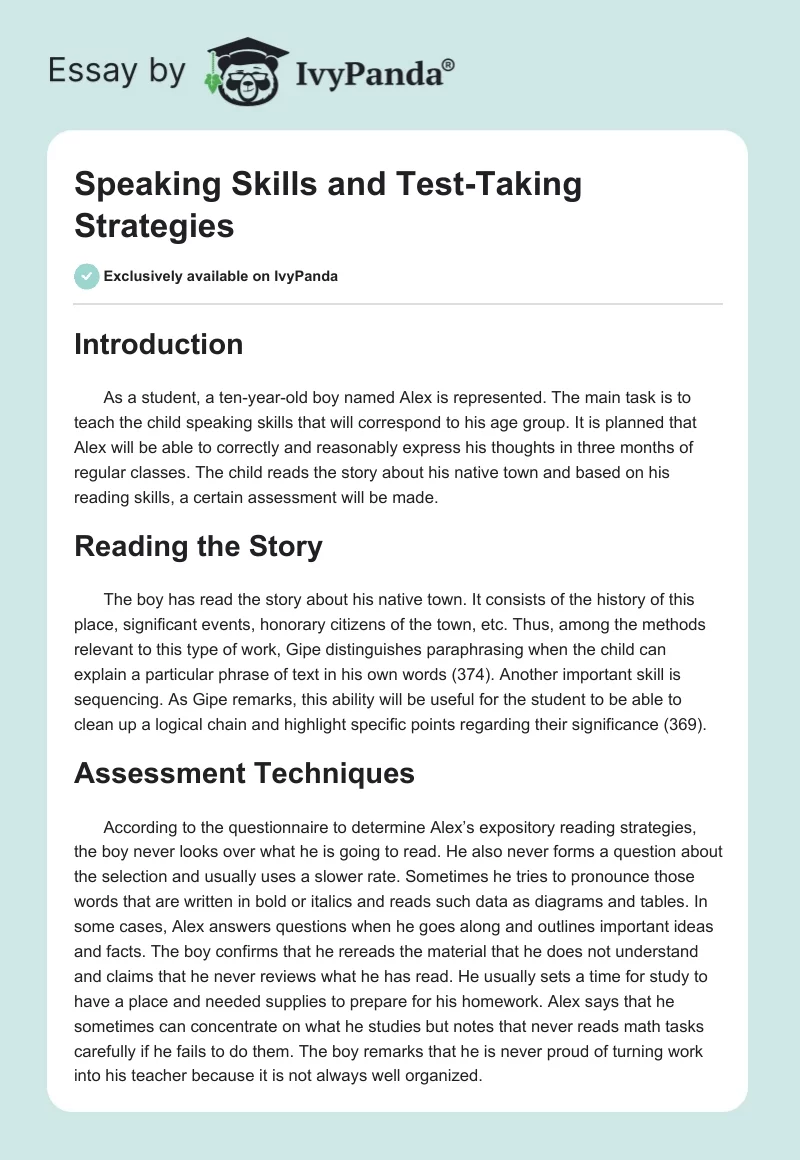 Speaking Skills and Test-Taking Strategies. Page 1