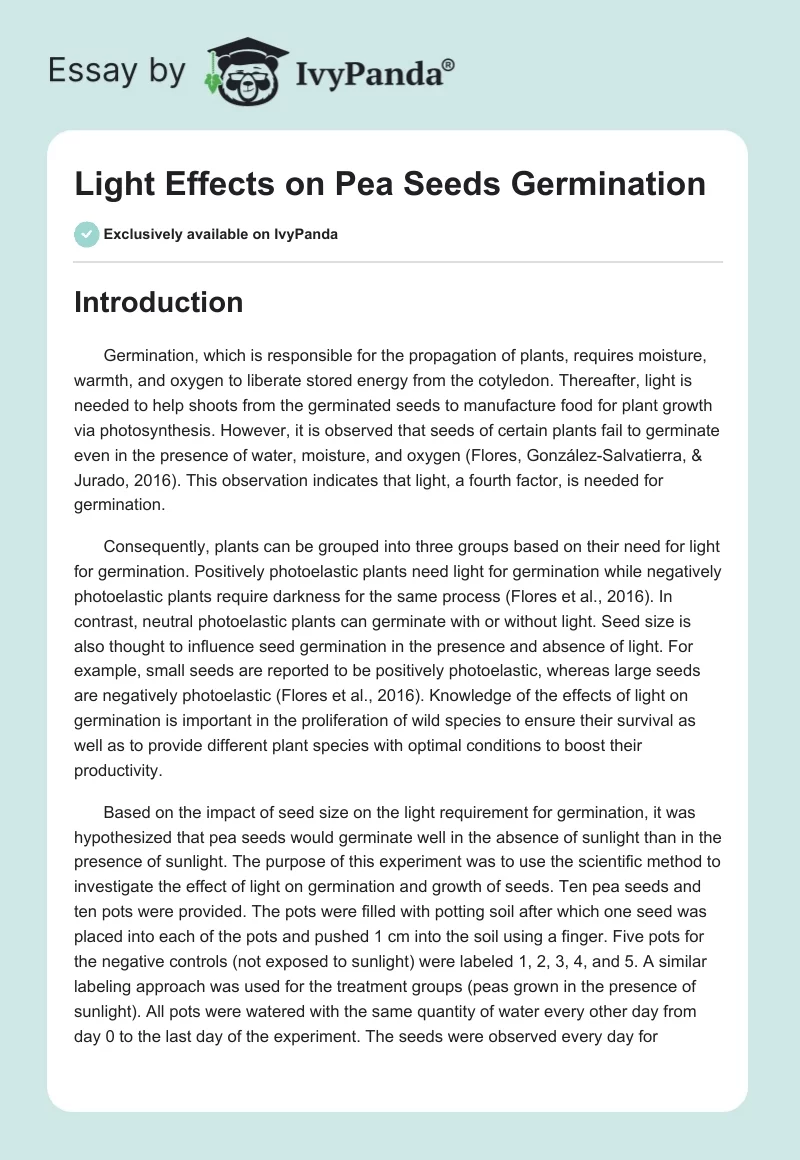 Light Effects on Pea Seeds Germination. Page 1