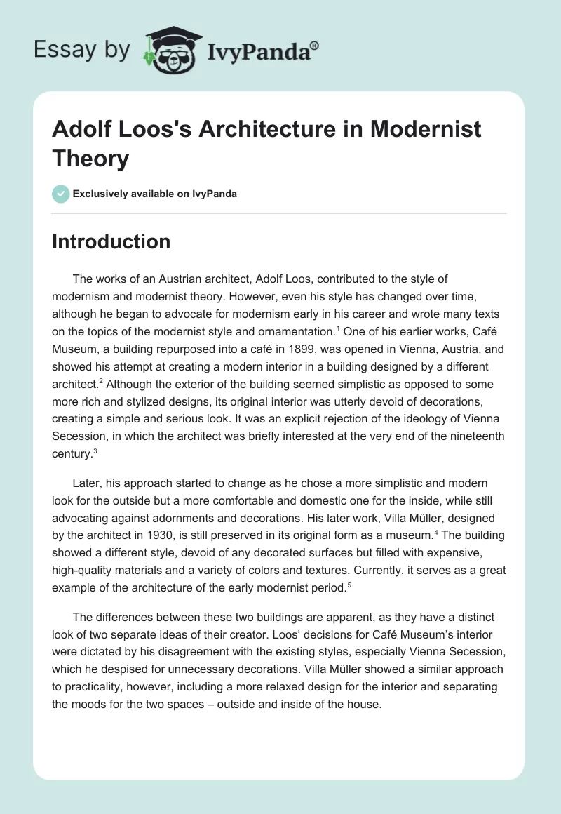 Adolf Loos's Architecture in Modernist Theory. Page 1