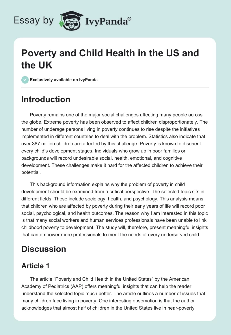 Poverty and Child Health in the US and the UK. Page 1