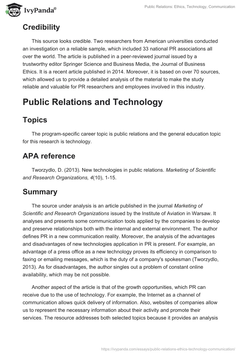Public Relations: Ethics, Technology, Communication. Page 2