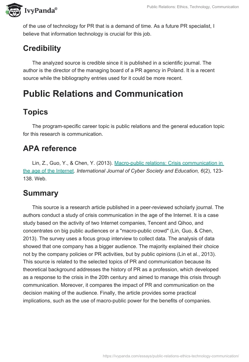 Public Relations: Ethics, Technology, Communication. Page 3
