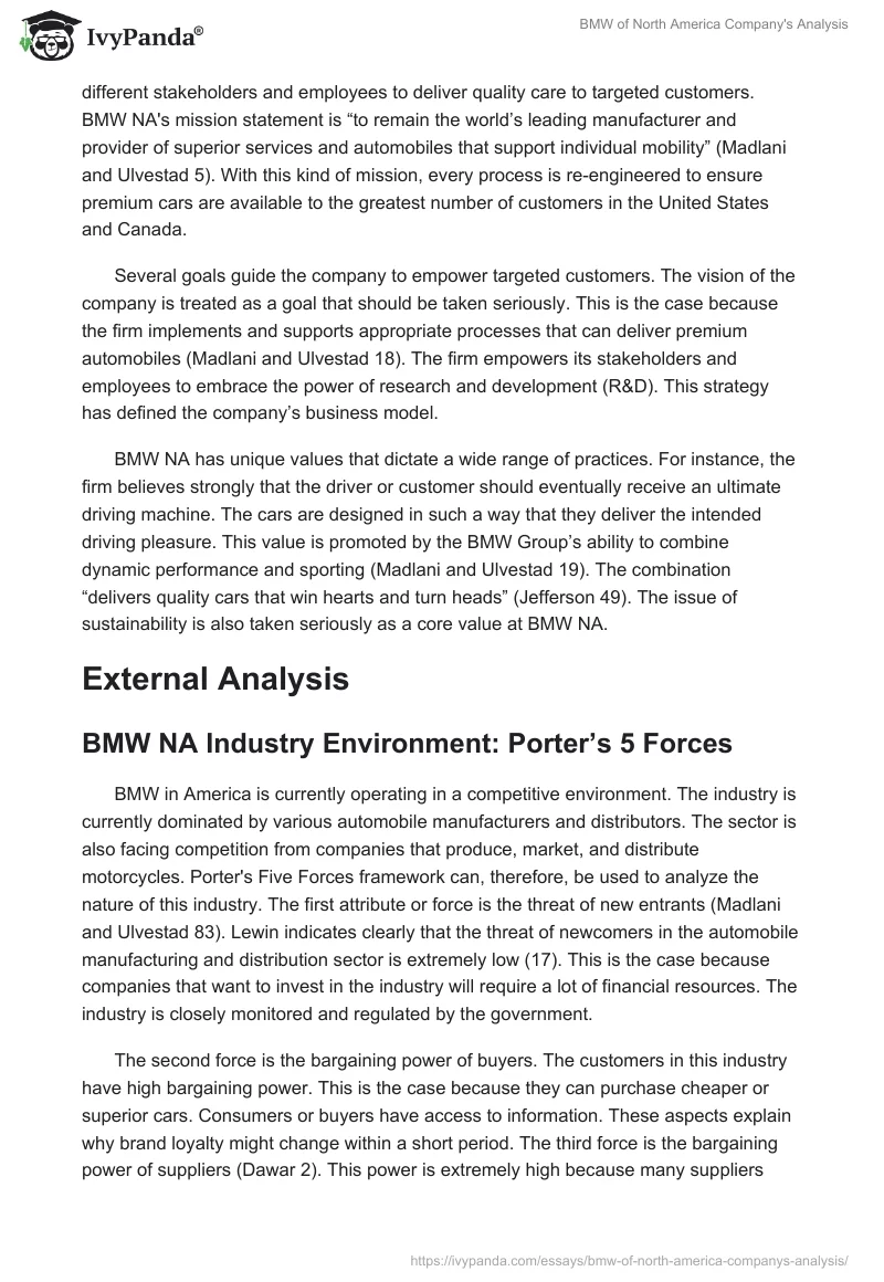 BMW of North America Company's Analysis. Page 2